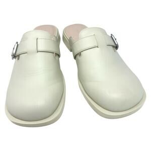 Charles & Keith Leather Mule Clogs Buckle EU 37 US 6 White Minimalist Clean Girl